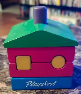 Vintage 1960 Playskool Puzzle House 7 Piece Stacking Wood Building Blocks - Picture 1 of 6