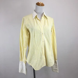 BURBERRY London Yellow White Striped French Cuff Button Shirt Womens sz Medium - Picture 1 of 13