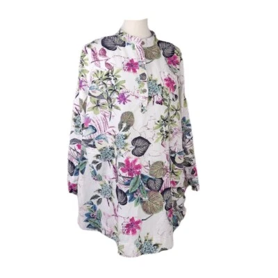 Plus Size Womens Top Long Sleeve Tropical Print 1/4 Button Front Tunic 3XL - Image 1 of 4