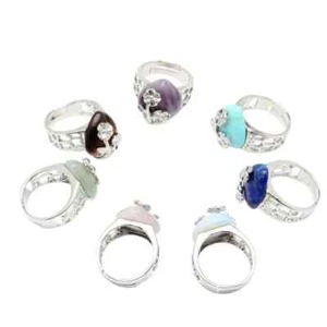 Natural Stone Crystal Ring Silver Love Flower Silk Wrapping Adjustable Jewelry - Picture 1 of 42