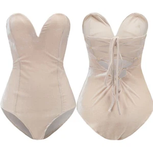 Dama Mono de Terciopelo Terciopelo Body Sin Tirantes Espalda Cruzada Fiesta Noche Club Ropa - Imagen 1 de 22