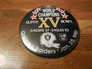 SUPER BOWL XV PINBACK BUTTON - Oakland Raiders vs Philadelphia Eagles (3.5-inch) - Picture 1 of 2