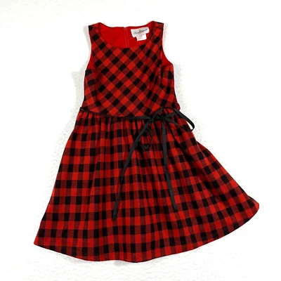 Girls Holiday Dress SZ 7 Red Buffalo Plaid Formal Sleeveless Bow Zip Party - Image 1 of 4