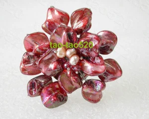 AAA 2pcs 3" baroque Flower red seashell white pearls crystal Brooch j8578t - Picture 1 of 2