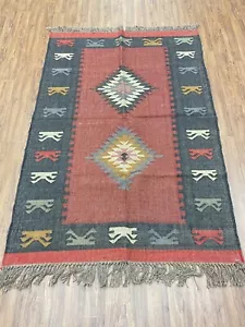 Indian Handwoven Wool and Jute Rug Living Room Area Rug Handcrafted Kilim Rug - Picture 1 of 11