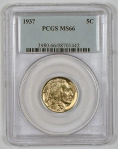 1937 Buffalo Nickel Coin from the Philadelphia Mint Graded MS66 by PCGS - Picture 1 of 4