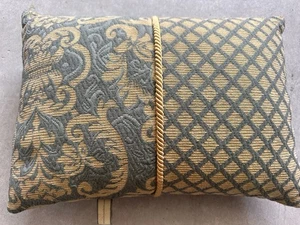 Stratford Home~Gold and Blue Pillow~13”x18”~Textured~Paisley and Check - Picture 1 of 7
