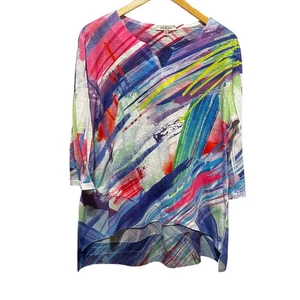 Jess & Jane Damen Tunika Top XL weiß bunt abstrakt hoher niedriger Saum künstlerisch - Bild 1 von 10