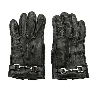 GUCCI Guantes Horsebit Guantes 603635 Negro Metal Rango AB Plateado Herrajes Cuero Foto 1 de 4