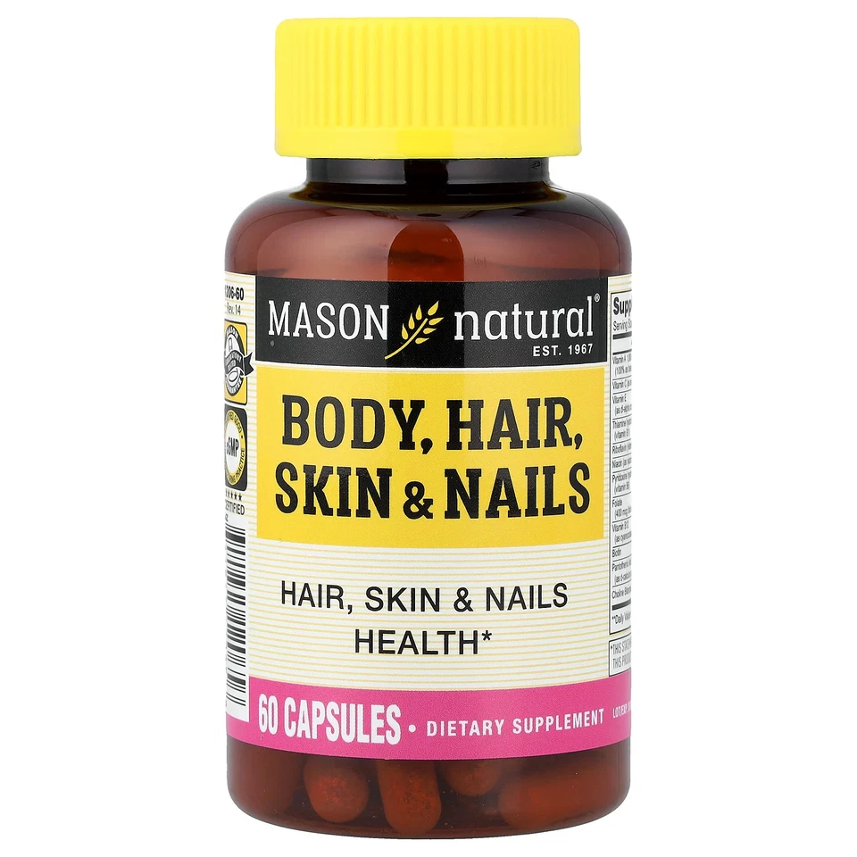 60 Capsules Body Hair Skin Nails Vitamins Biotin Folic Acid Niacin Iron Zinc