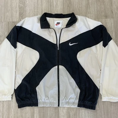 Vintage 90s Nike windbreaker Jacket Swoosh Hooded XL Black White - Image 1 of 4