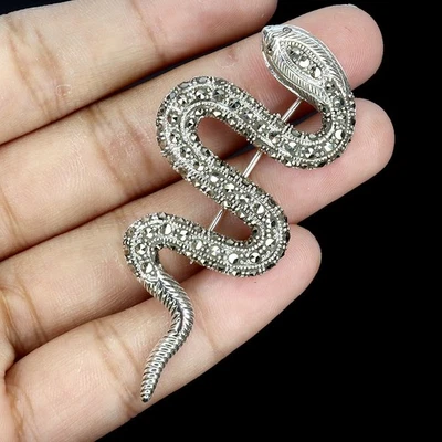 Брошь из стерлингового серебра 925 пробы с круглым марказитом натуральным драгоценным камнем коброй ювелирные изделия - Изображение 1 из 4