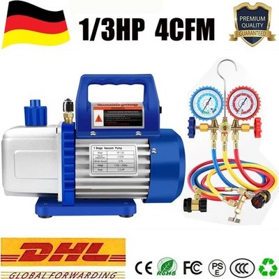 Sets 3.5CFM Vakuumpumpe Unterdruckpumpe 1/3HP Klimaanlage 1-stufig Monteurhilfe - Bild 1 von 4