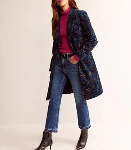 Boden Canterbury French Navy Azalea Bloom Velvet Coat Jacket Women’s 2P New - Picture 1 of 13