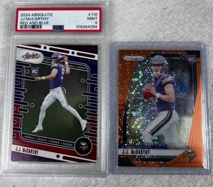 Lotto Carte Rookie Calcio 2024 Panini JJ McCarthy Prizm Arancione Disco Assoluto PSA - Foto 1 di 5