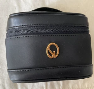 St John Cosmetic Makeup Bag Gold Metal Logo Zipper Closure Mirror Inside NEW - Picture 1 of 5