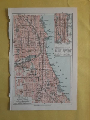1905 CHICAGO ILLINOIS Vintage Geographical Map City USA ORIGINAL C11-6 - Image 1 of 3
