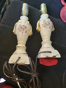 ANTIQUE Victorian Lamp Porcelain 11" Dainty Table Lamp Ivory W/Pink Roses - Picture 1 of 12
