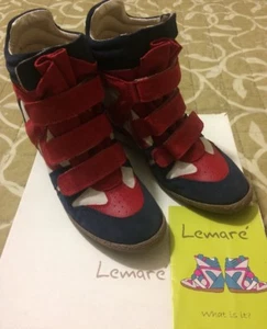 Lemare Sneakers Alte Cros. Camoscio Blu/Rosso Tacco Interno Cm.5 Mis.39 - Foto 1 di 8