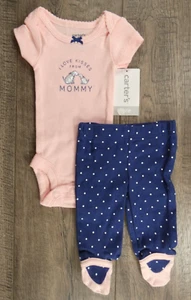 Baby Girl Clothes New Carter's Preemie 2pc Love Kisses From Mommy Footed Outfit - Picture 1 of 3