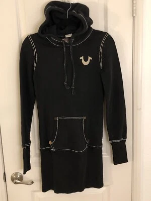 True Religion Mujer Sudadera con Capucha Vestido XS Cosido Lavado Negro Línea Larga Foto 1 de 4