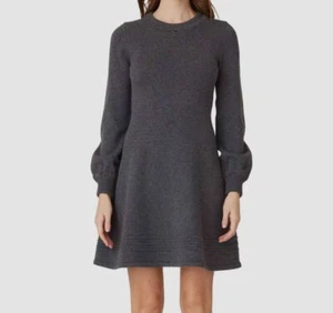 Shoshanna Women Gray Charity Long-Sleeve Wool Knit Sweater Mini Dress Size XS - Picture 1 of 4