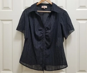 NWT Women's Trilogy 100% Cotton Sheer Black Short Sleeve Shirt Blouse Top Sz 1X - Picture 1 of 6