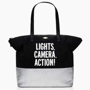 Kate Spade Silver Glitter Lights Camera Action Bag Tote "Terry" Call to Action - Picture 1 of 13