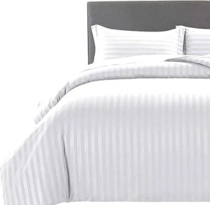 100 % LUXUS HOTELQUALITÄT ÄGYPTISCHE BAUMWOLLE SATIN STREIFEN BETTDECKE SET 300 TC - Bild 1 von 4
