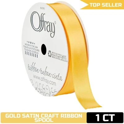 Offray 146604 5/8" Single Face Satin Ribbon, Gold, 21-Foot Spool - Image 1 of 4