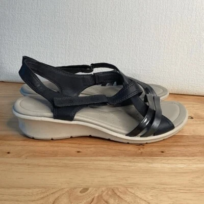 Ecco Felicia 皮革交叉露跟楔形凉鞋女式 41/10-10.5 码蓝色 — 第 1/4 张图片