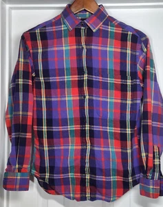 VTG Eddie Bauer Shirt Women Sz 6 Cotton Plaid Flannel USA Made Long Sleeve - Picture 1 of 8