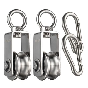 Pulley Wheel with Carabiner, Bearing Inside, Stainless Steel, Rope Cable Pull... - Picture 1 of 6