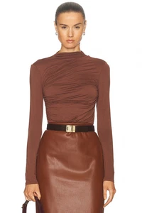 Enza Costa Viscose Jersey Twist Top in Nutshell Brown Long Sleeve XS NWOT $165 - Picture 1 of 4