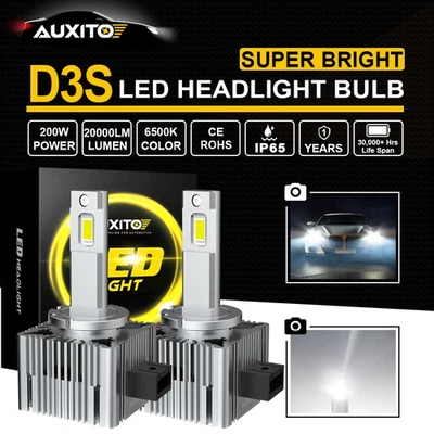 AUXITO D3R/D3S/D3C 20000LM 200W LED Headlights 6000K HID Xenon Replace Bulbs 2PC - Image 1 of 4