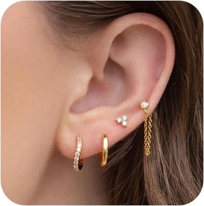 Gold Hoop Earrings for Women Trendy, Dainty Gold Stud Earrings 14K Gold Plated C - Picture 1 of 12