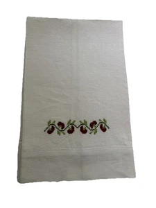 Vintage Leinen Kreuzstich bestickt Handtuch Blumen Deko Küche Bad - Bild 1 von 4