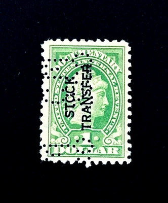 US Stamp - 1918 Stock Transfer Liberty $1 MNG Perfin Sn RD12d  r65 - Image 1 of 2