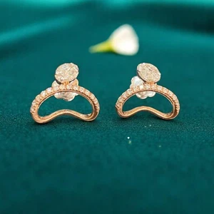 Stunning 0.91 Cts Marquise Round Shape Natural Diamonds Stud Earrings 14K Gold - Picture 1 of 15