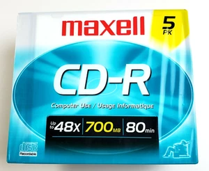 Maxell CD R Up To 48X 700MB 80min 5 CD R In Pack Slim Jewel Cases Sealed - Picture 1 of 6