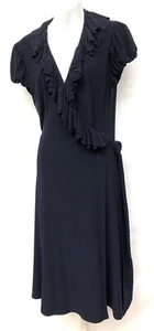LRL Ralph Lauren Sz 12 Wrap Dress Navy Blue Ruffled V-Neckline Stretch NWOT - Picture 1 of 3