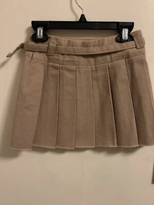 Zara Girls Beige Pleated Skirt W/Belt Sz 8 - Picture 1 of 6