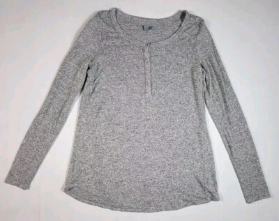 Camisa feminina Aerie manga longa com botão caimento solto tamanho pequeno cinza - Imagem 1 de 4