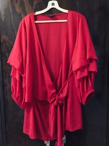 CITY CHIC RED WRAP/LAYERED STEP SLEEVED TOP SIZE: XS NEAR NEW - Picture 1 of 4