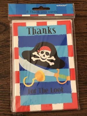 THANKS FOR THE LOOT PIRATE BLANK THANK YOU CARDS by AMSCAN - 8 CARDS & ENVELOPES - Image 1 of 2