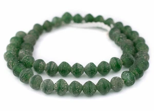 Green Ancient Style Bicone Java Glass Beads 15mm Indonesia Large Hole - Picture 1 of 4