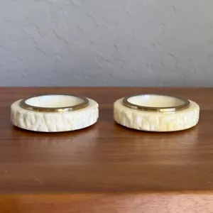 Vintage Alabaster Candle Holders Set or Ashtray Elegant Home Decor Stone - Picture 1 of 6