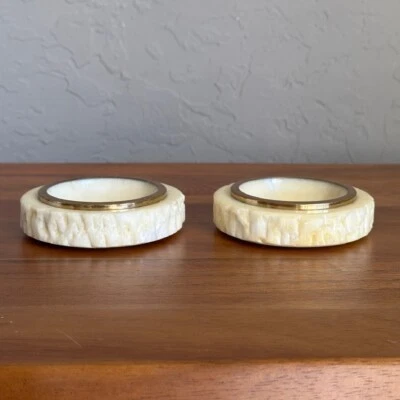 Juego de candelabros o cenicero vintage de alabastro elegante piedra para decoración del hogar Foto 1 de 4