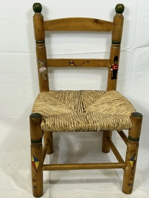 Dragons Of Walton Street Child’s Reed Seat Pine Chair Used - Image 1 of 4