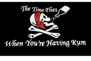 Pirate Jolly Roger Flag Time Flies When Having Rum 3’x5’ Boat Banner Skull Bones - Picture 1 of 6